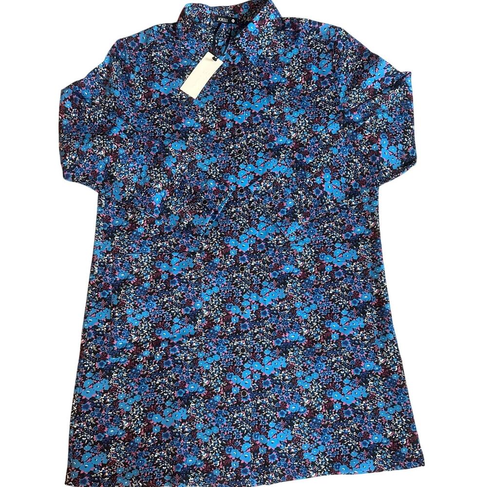 Joelle Blue/Pink, Floral Print, Long Sleeve, Button Up, Shirt Dress NWT- L
